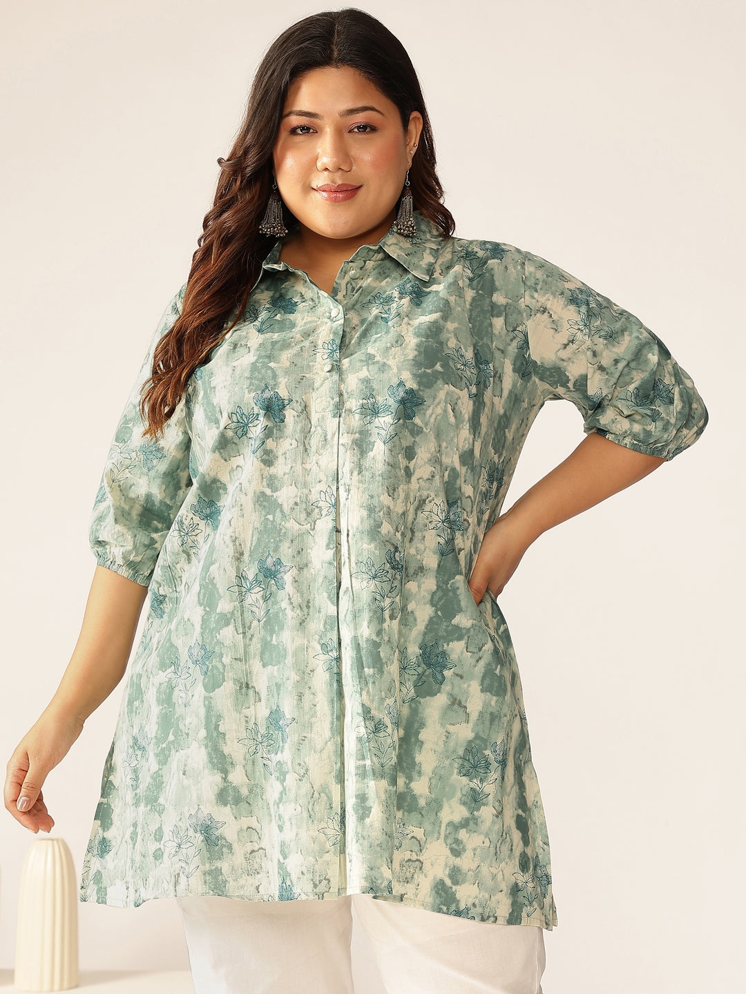 Janasya Dark Cotton Tie & dye Straight Tunic