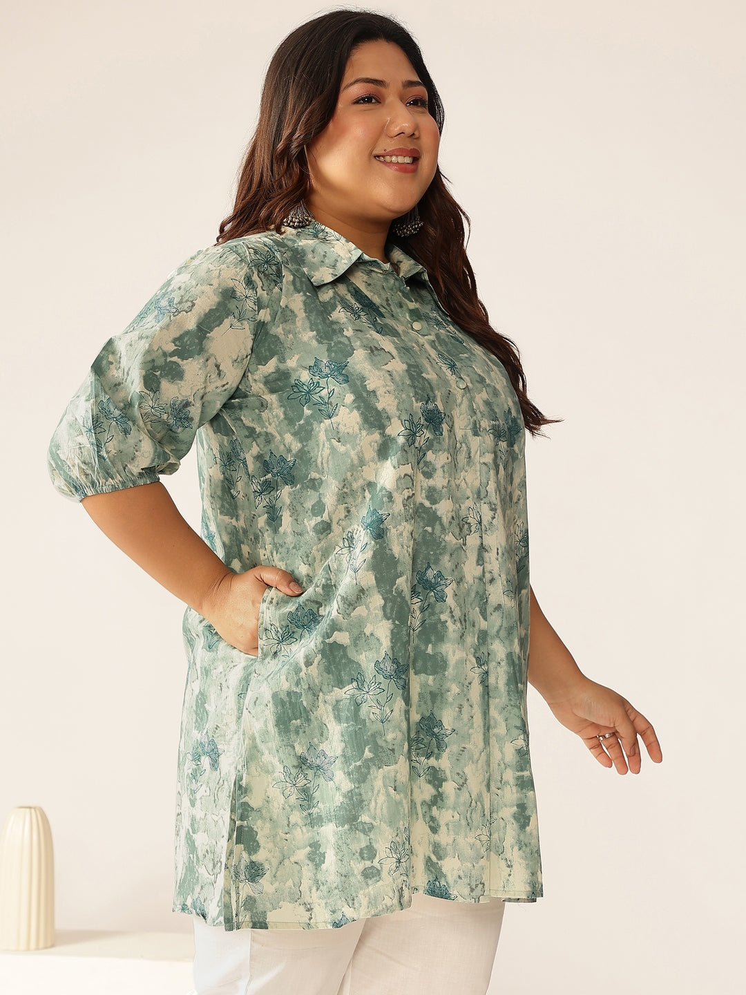 Janasya Dark Cotton Tie & dye Straight Tunic