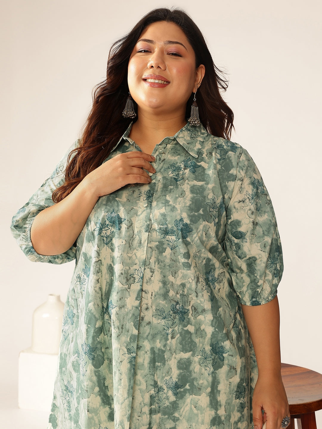 Janasya Dark Cotton Tie & dye Straight Tunic