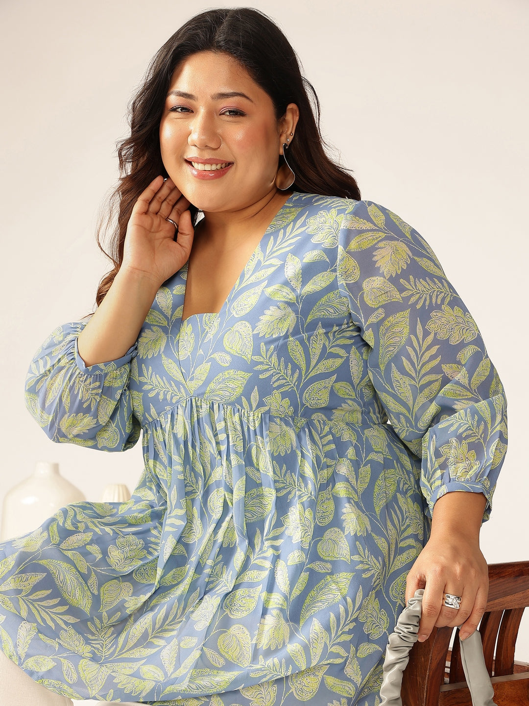 Janasya Bright Georgette Tropical A-Line Tunic