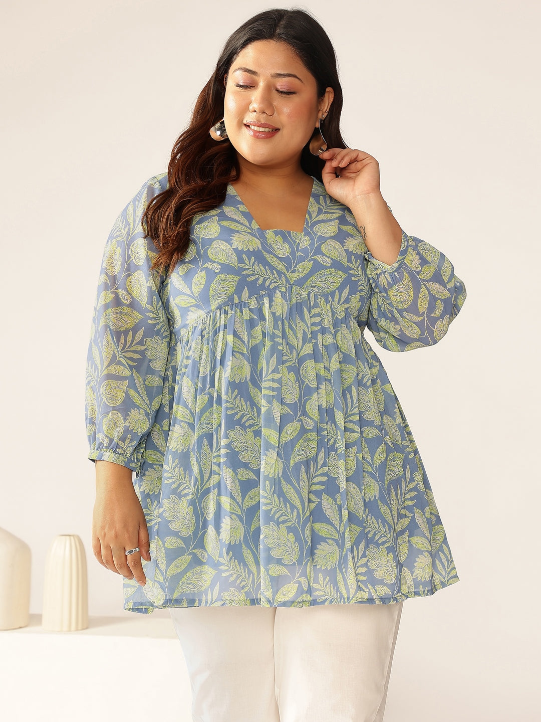 Janasya Bright Georgette Tropical A-Line Tunic