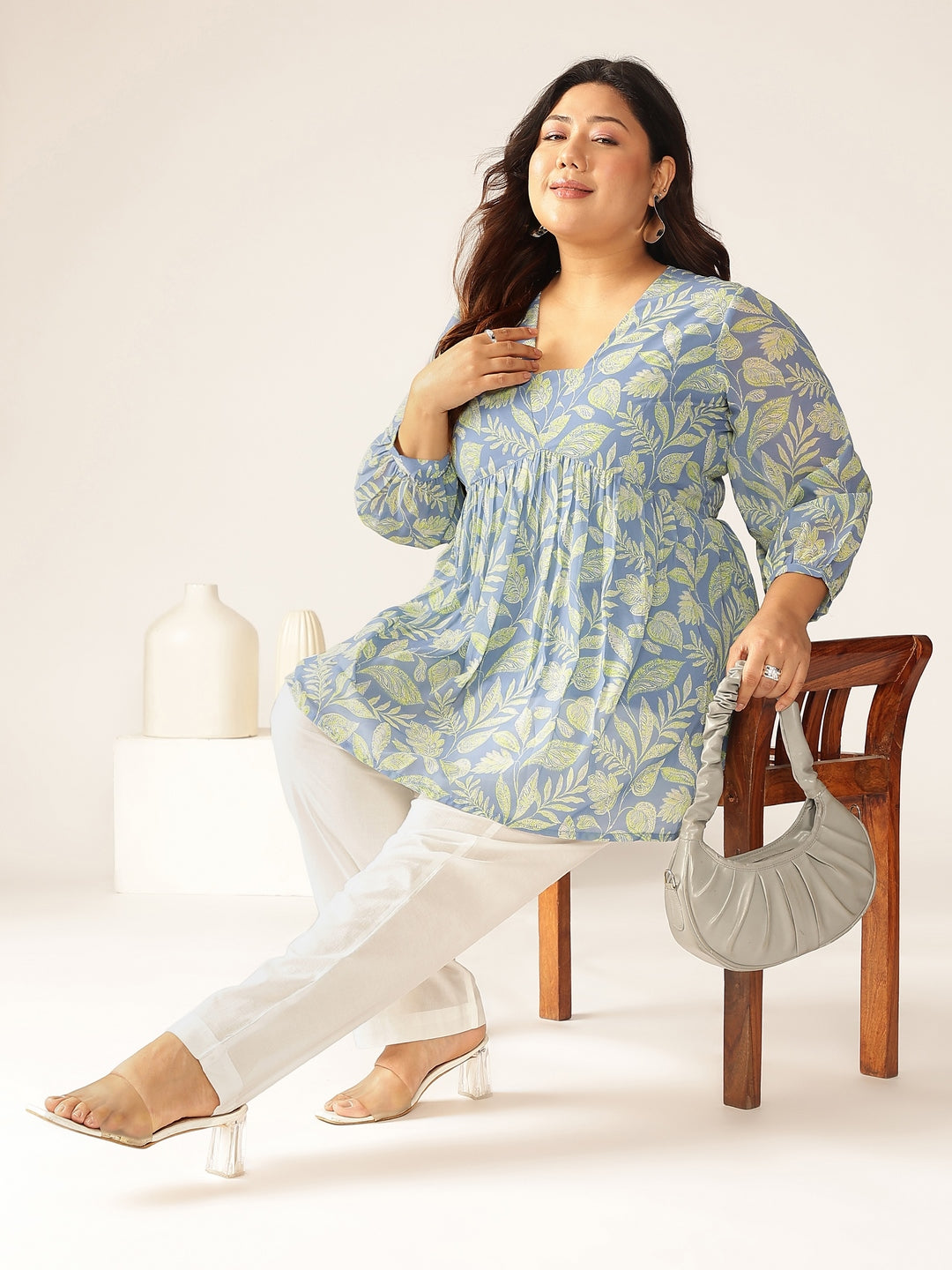 Janasya Bright Georgette Tropical A-Line Tunic
