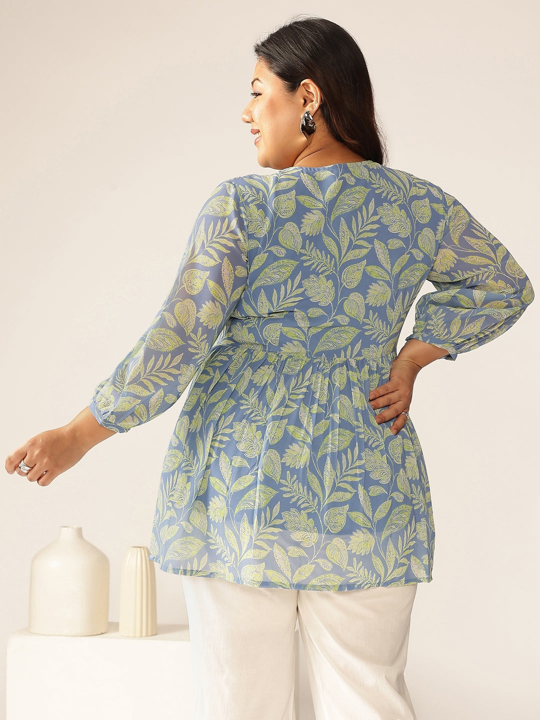 Janasya Bright Georgette Tropical A-Line Tunic