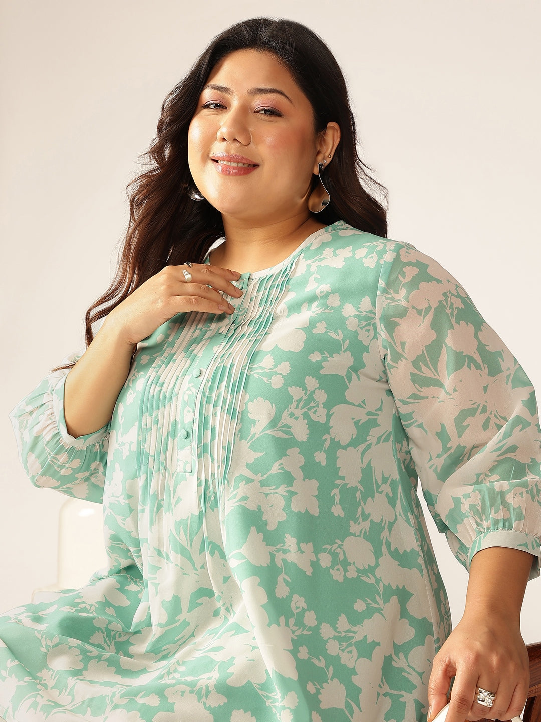 Janasya Light Georgette Floral A-Line Tunic