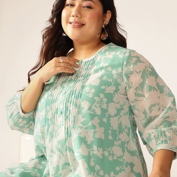 Janasya Light Georgette Floral A-Line Tunic - Distacart