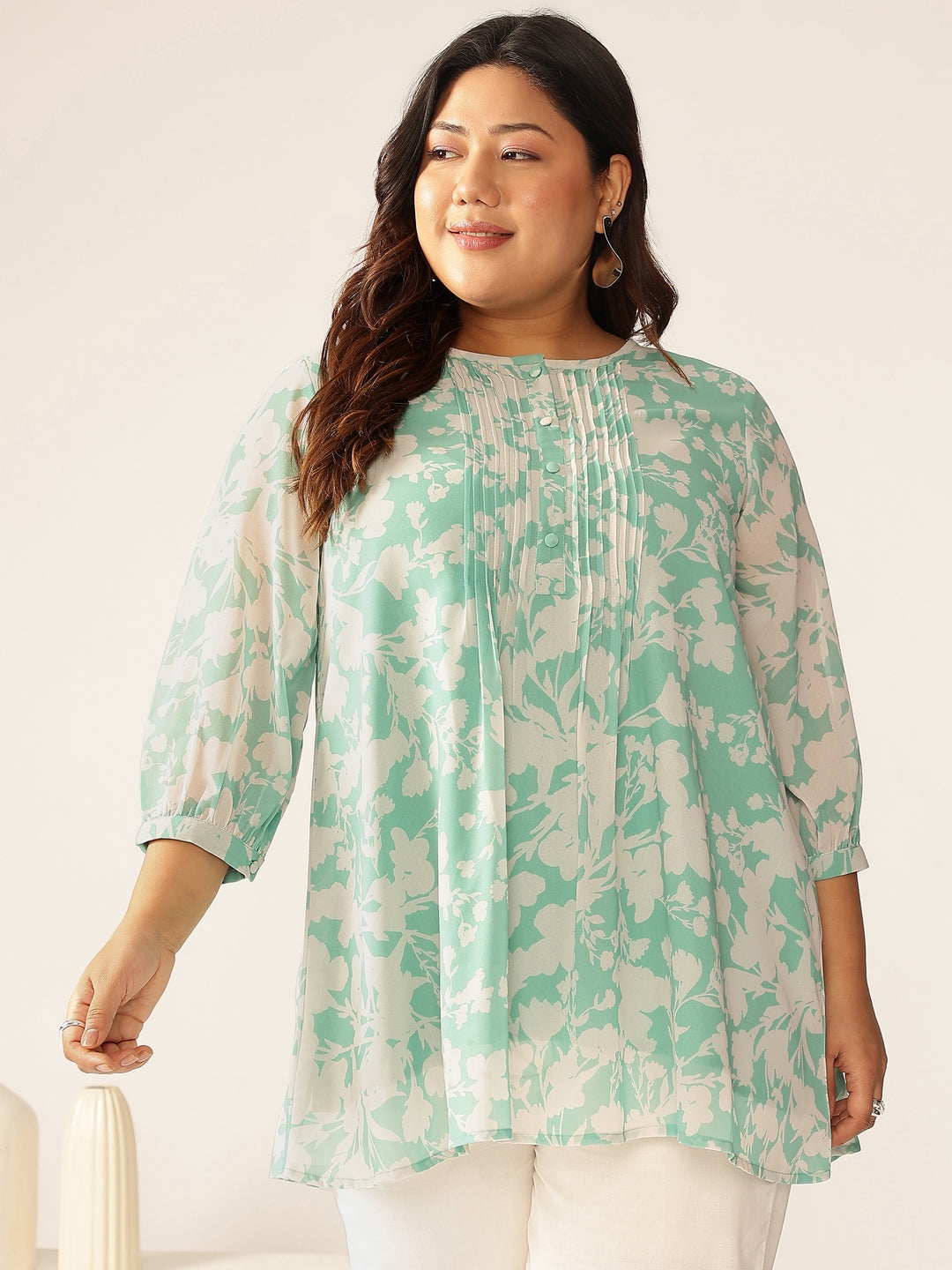 Janasya Light Georgette Floral A-Line Tunic