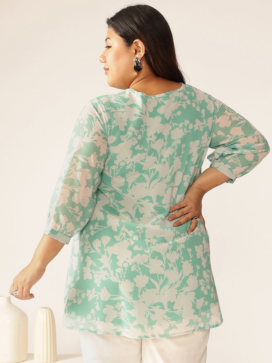 Janasya Light Georgette Floral A-Line Tunic