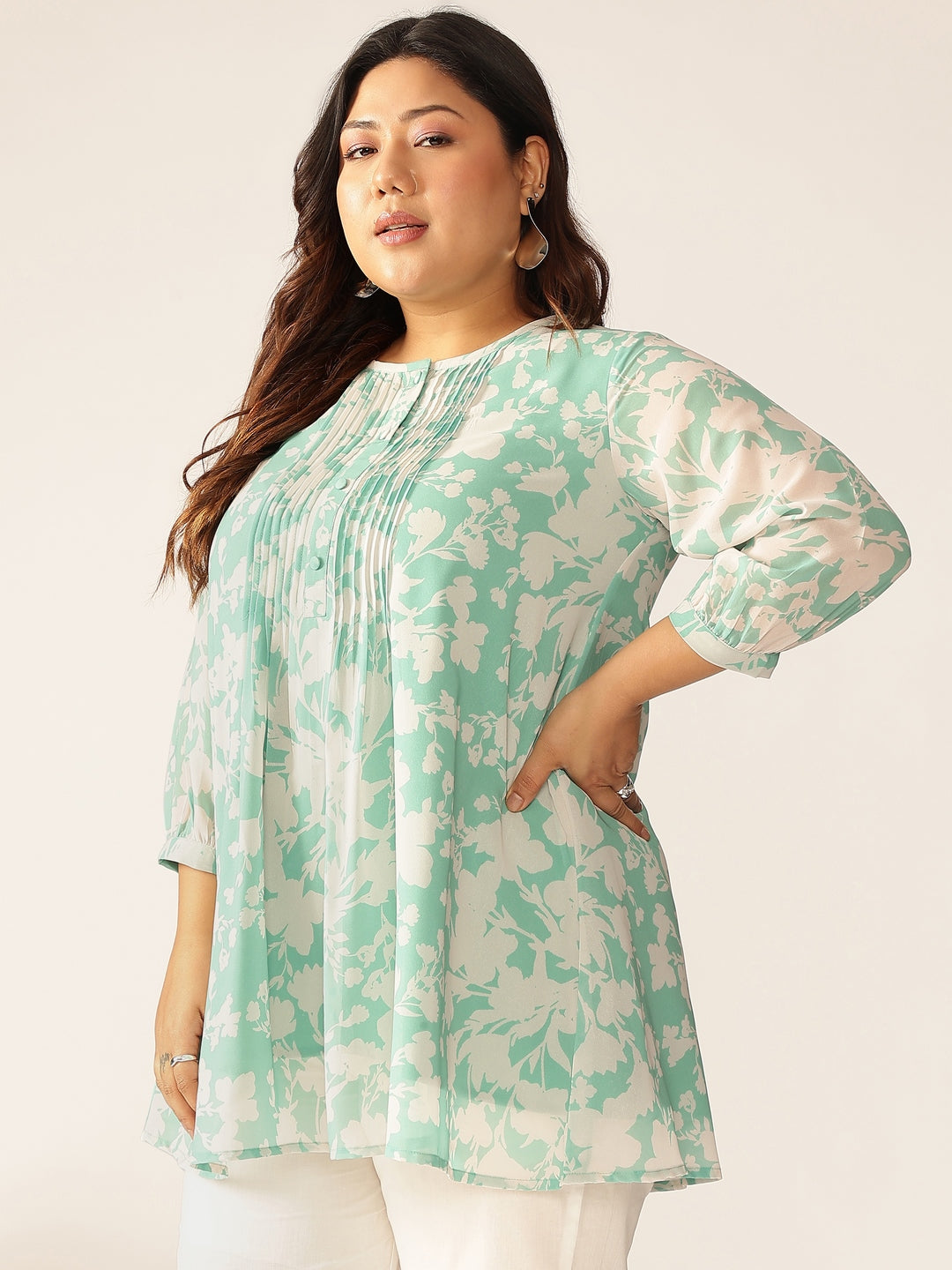 Janasya Light Georgette Floral A-Line Tunic