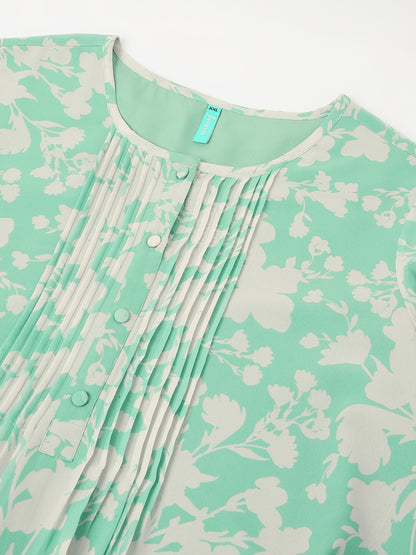 Janasya Light Georgette Floral A-Line Tunic - Distacart