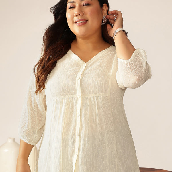 Janasya Light Dobby Chiffon Self Design A-Line Tunic