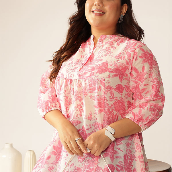 Janasya Light Silk Blend Floral A-Line Tunic