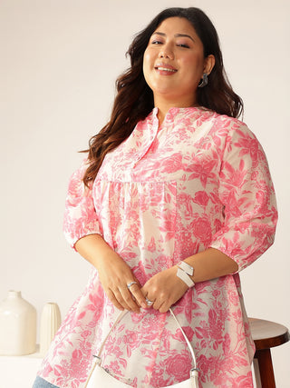 Janasya Light Silk Blend Floral A-Line Tunic