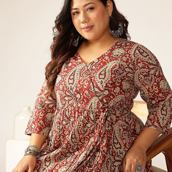 Janasya Dark Cotton Paisley Peplum Tunic