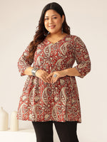 Thumbnail for Janasya Dark Cotton Paisley Peplum Tunic