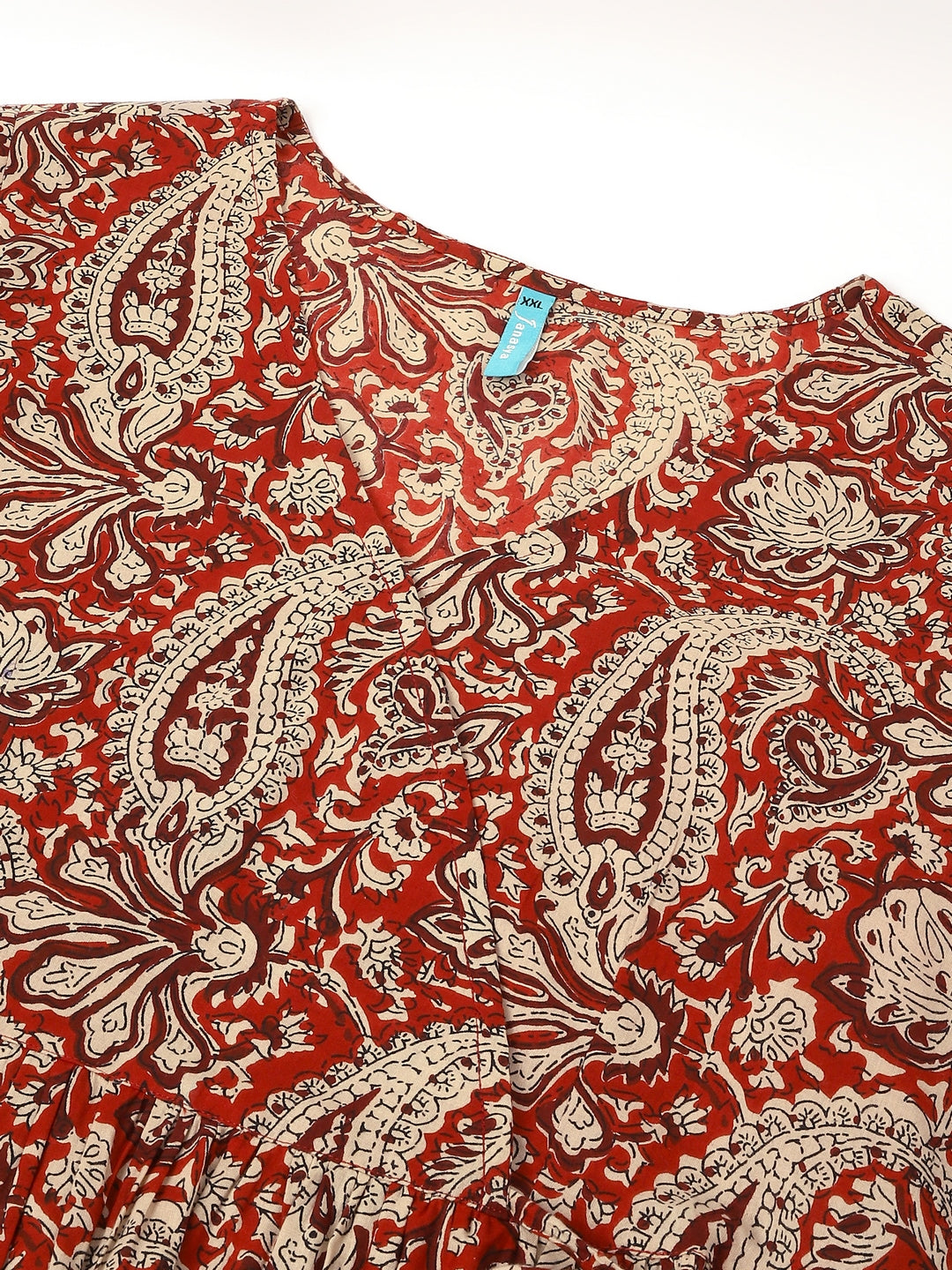 Janasya Dark Cotton Paisley Peplum Tunic