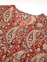Thumbnail for Janasya Dark Cotton Paisley Peplum Tunic