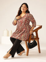 Thumbnail for Janasya Dark Cotton Paisley Peplum Tunic