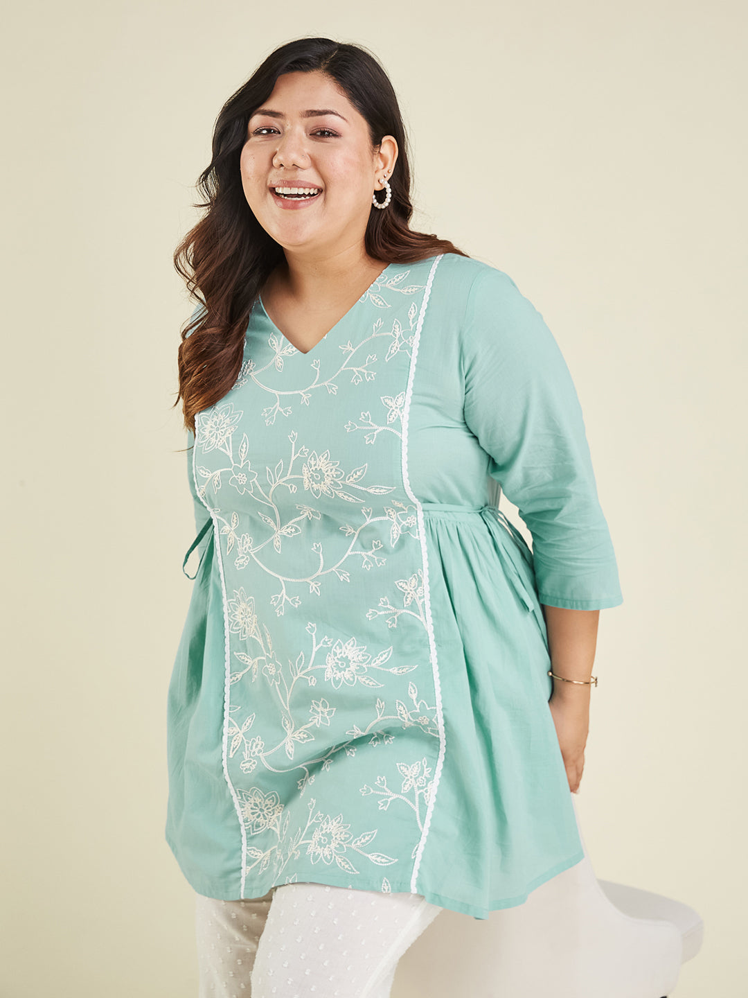 Janasya Bright Cotton Embroidered A-Line Tunic - Distacart