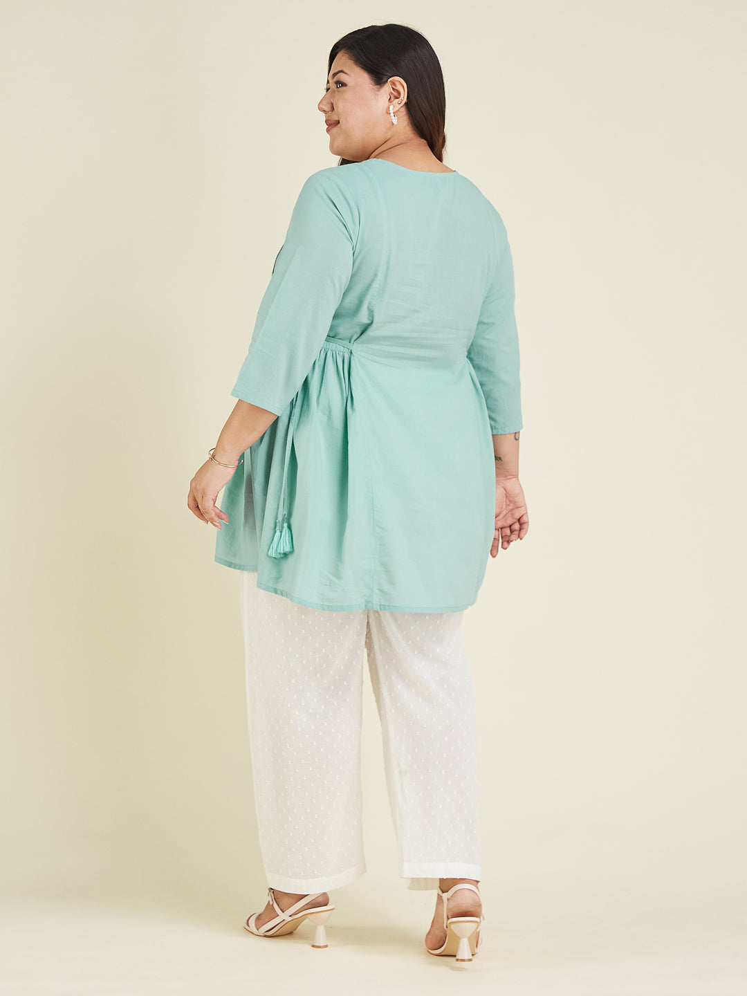 Janasya Bright Cotton Embroidered A-Line Tunic - Distacart