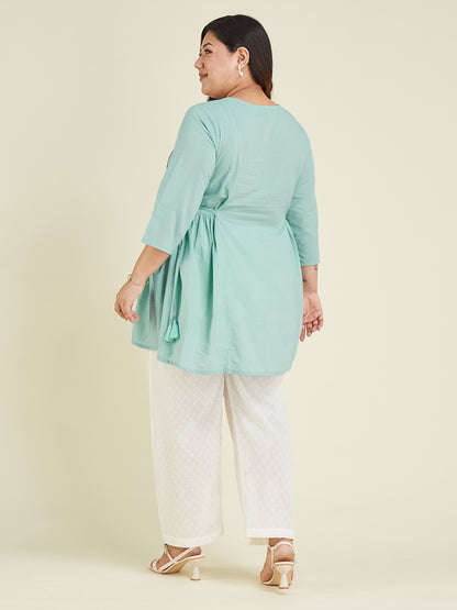 Janasya Bright Cotton Embroidered A-Line Tunic - Distacart