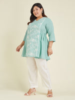 Thumbnail for Janasya Bright Cotton Embroidered A-Line Tunic