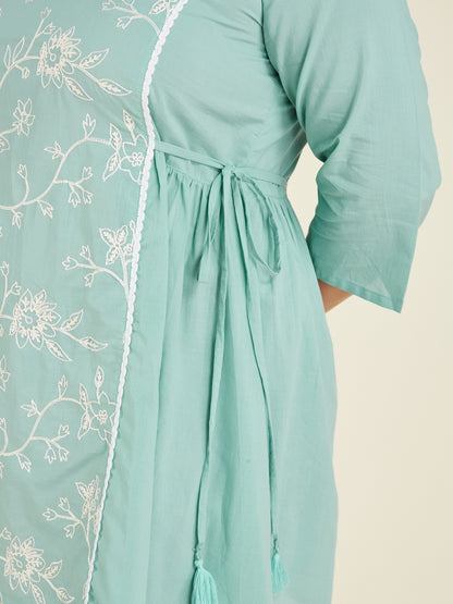 Janasya Bright Cotton Embroidered A-Line Tunic - Distacart