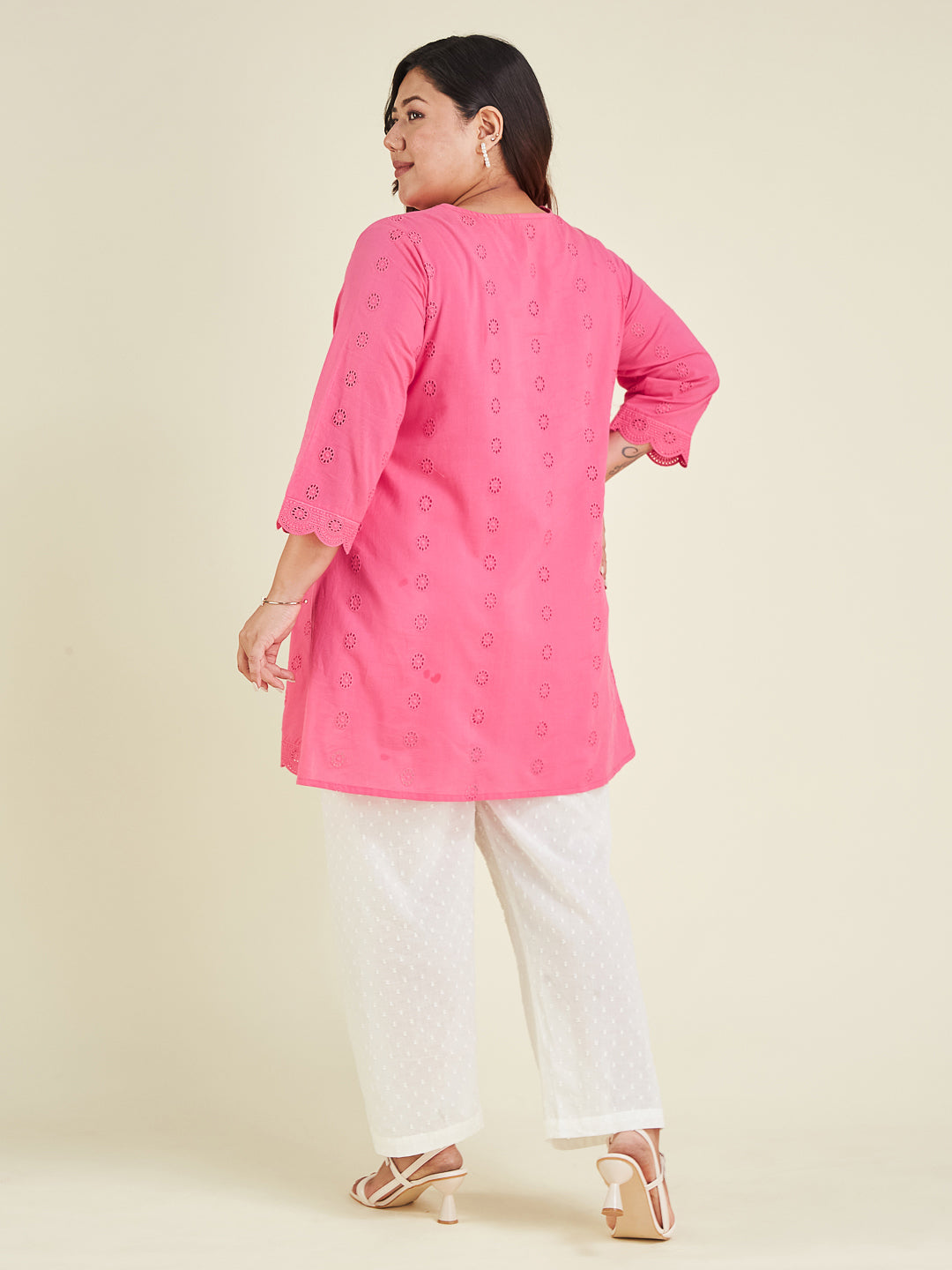 Janasya Bright Cotton Schiffli A-Line Tunic