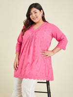 Thumbnail for Janasya Bright Cotton Schiffli A-Line Tunic