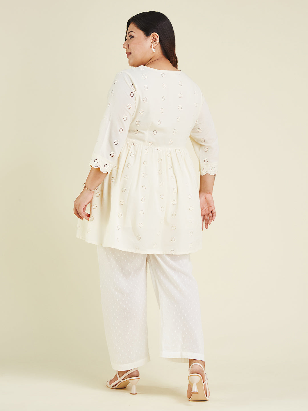 Janasya Light Cotton Schiffli A-Line Tunic
