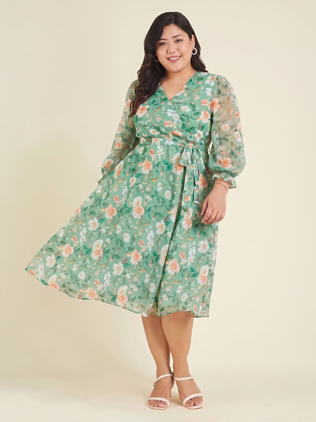 Janasya Mint A-Line Chiffon Dress - Dista