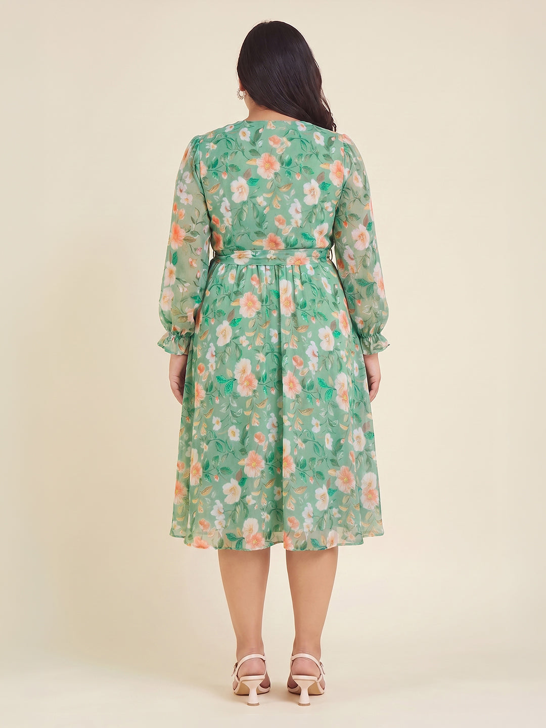 Janasya Mint A-Line Chiffon Dress - Dista