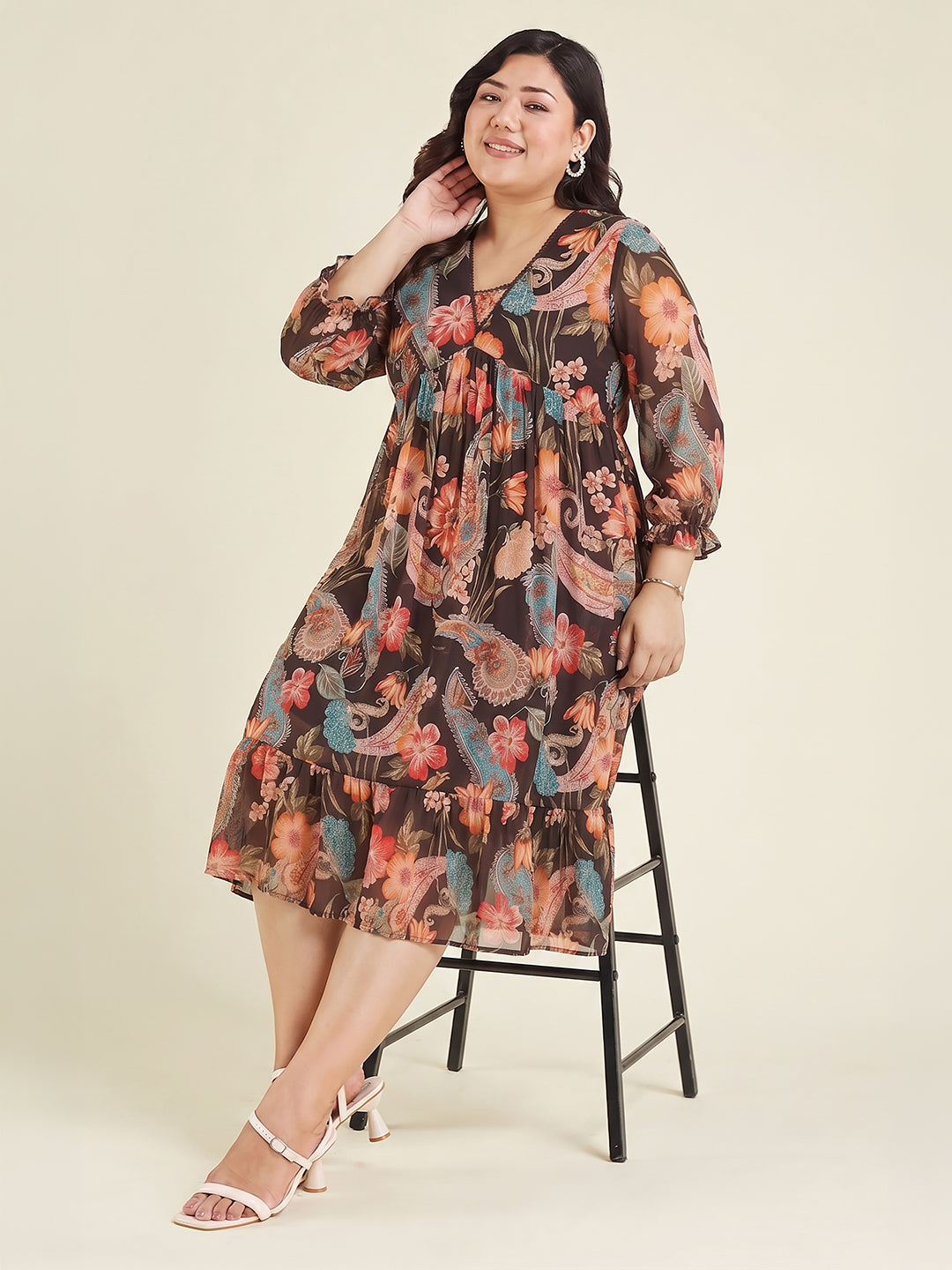 Janasya Black A-Line Georgette Dress - Dista