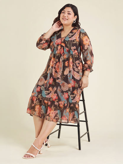 Janasya Black A-Line Georgette Dress - Dista