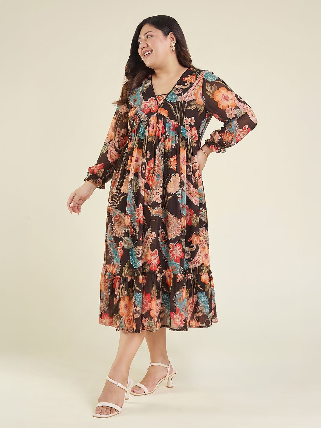 Janasya Black A-Line Georgette Dress - Dista