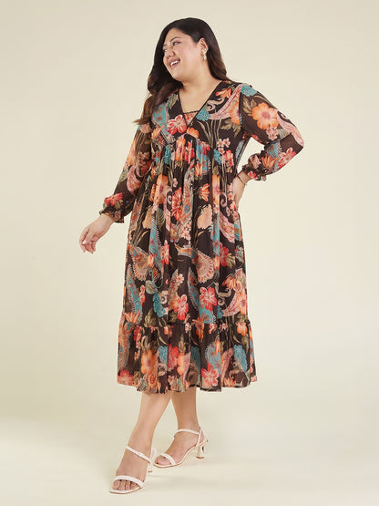 Janasya Black A-Line Georgette Dress - Dista