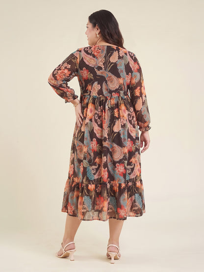 Janasya Black A-Line Georgette Dress - Dista