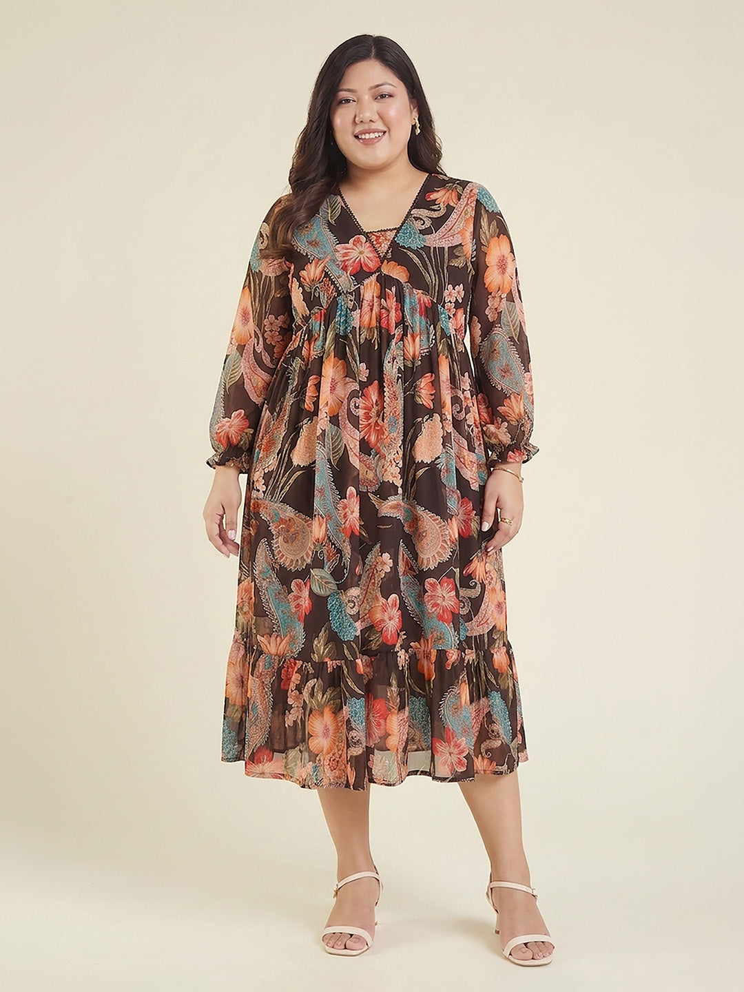Janasya Black A-Line Georgette Dress - Dista
