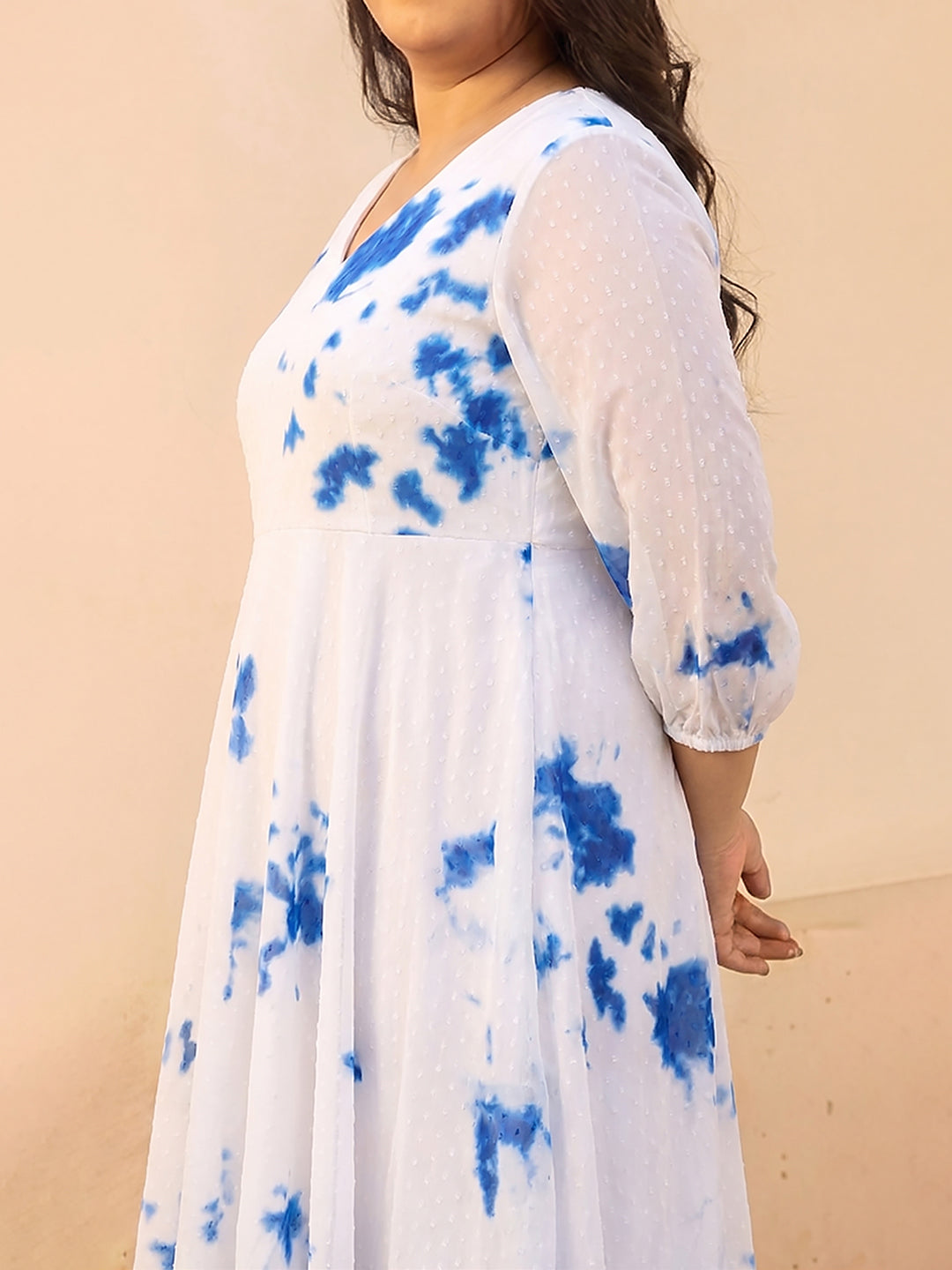 Janasya White Fit & Flare Dobby Georgette Dress - Dista