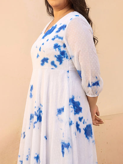 Janasya White Fit & Flare Dobby Georgette Dress - Dista