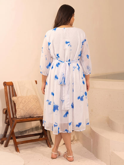 Janasya White Fit & Flare Dobby Georgette Dress - Dista