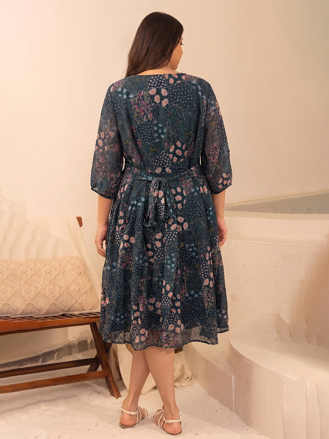 Janasya Charcoal Fit & Flare Georgette Dress - Dista