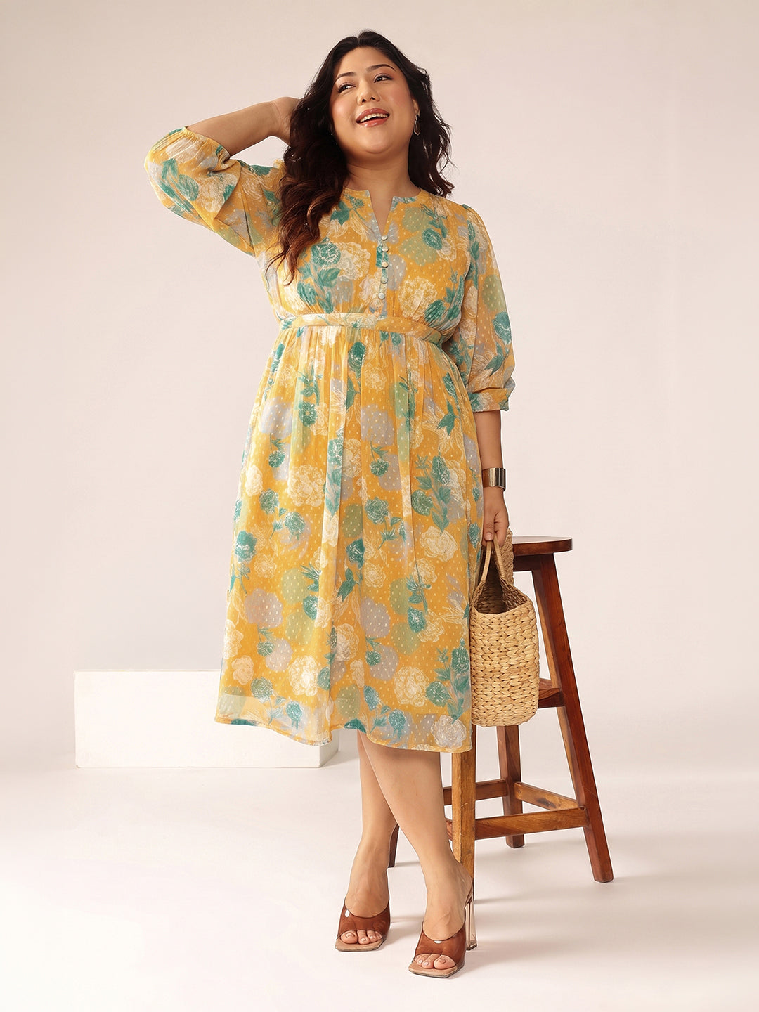 Janasya Orange A-Line Georgette Dress - Dista