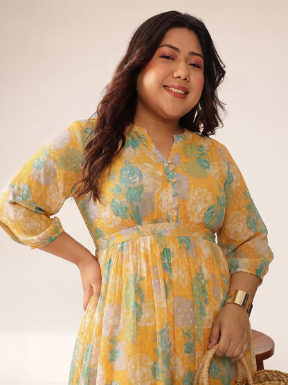 Janasya Orange A-Line Georgette Dress - Dista
