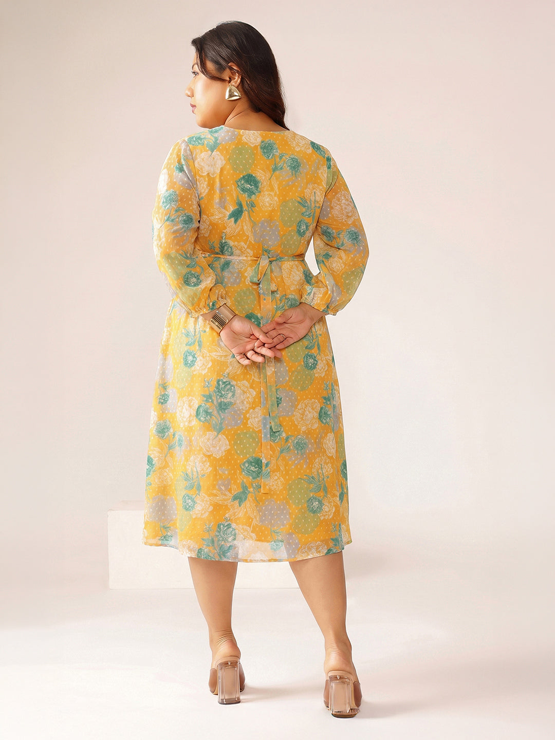 Janasya Orange A-Line Georgette Dress - Dista