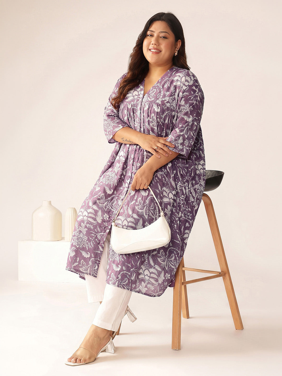 Janasya Mauve A-Line Cotton Kurta - Dista