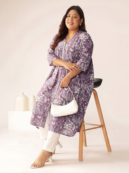 Janasya Mauve A-Line Cotton Kurta - Dista
