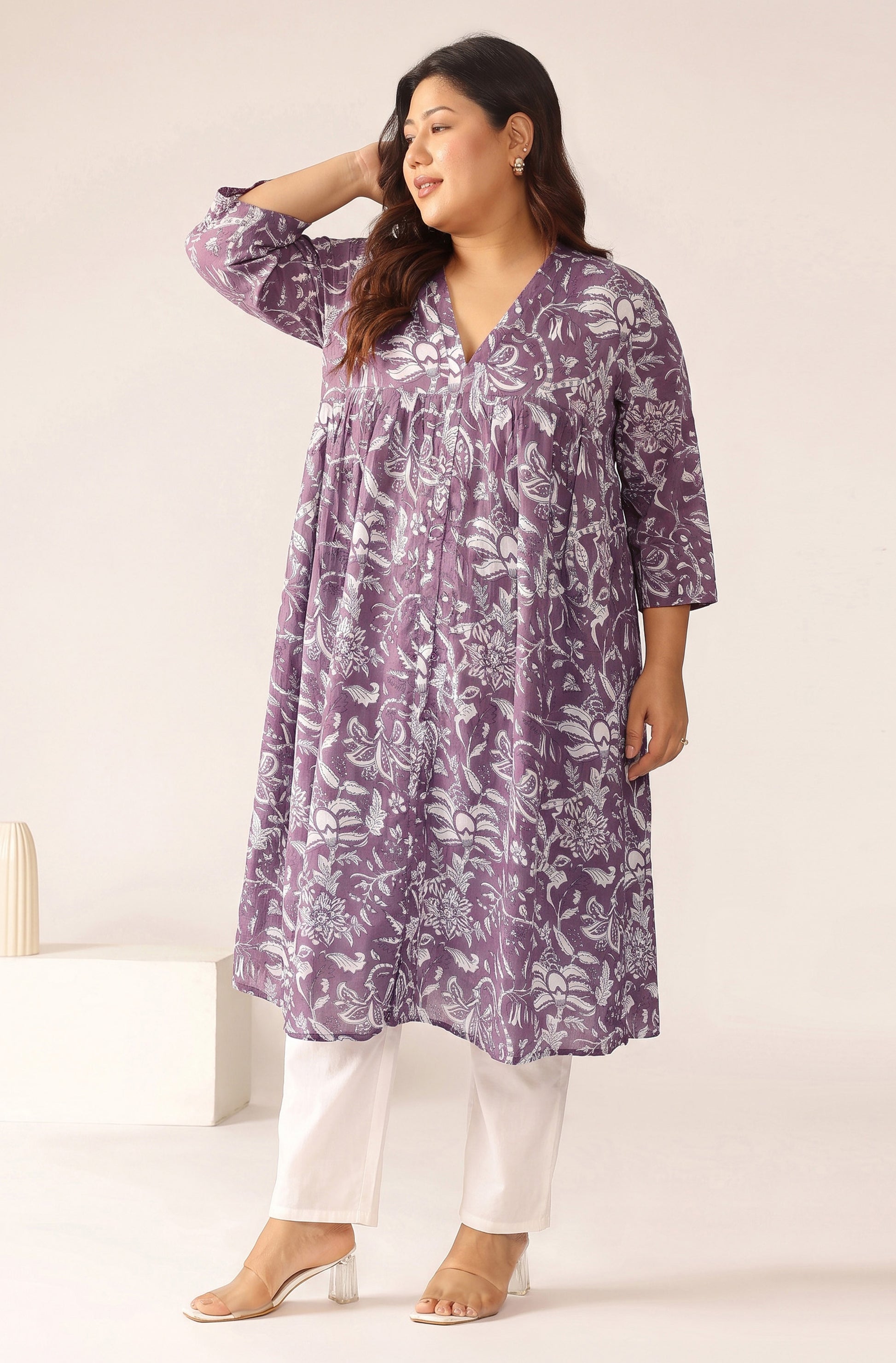 Janasya Mauve A-Line Cotton Kurta - Dista