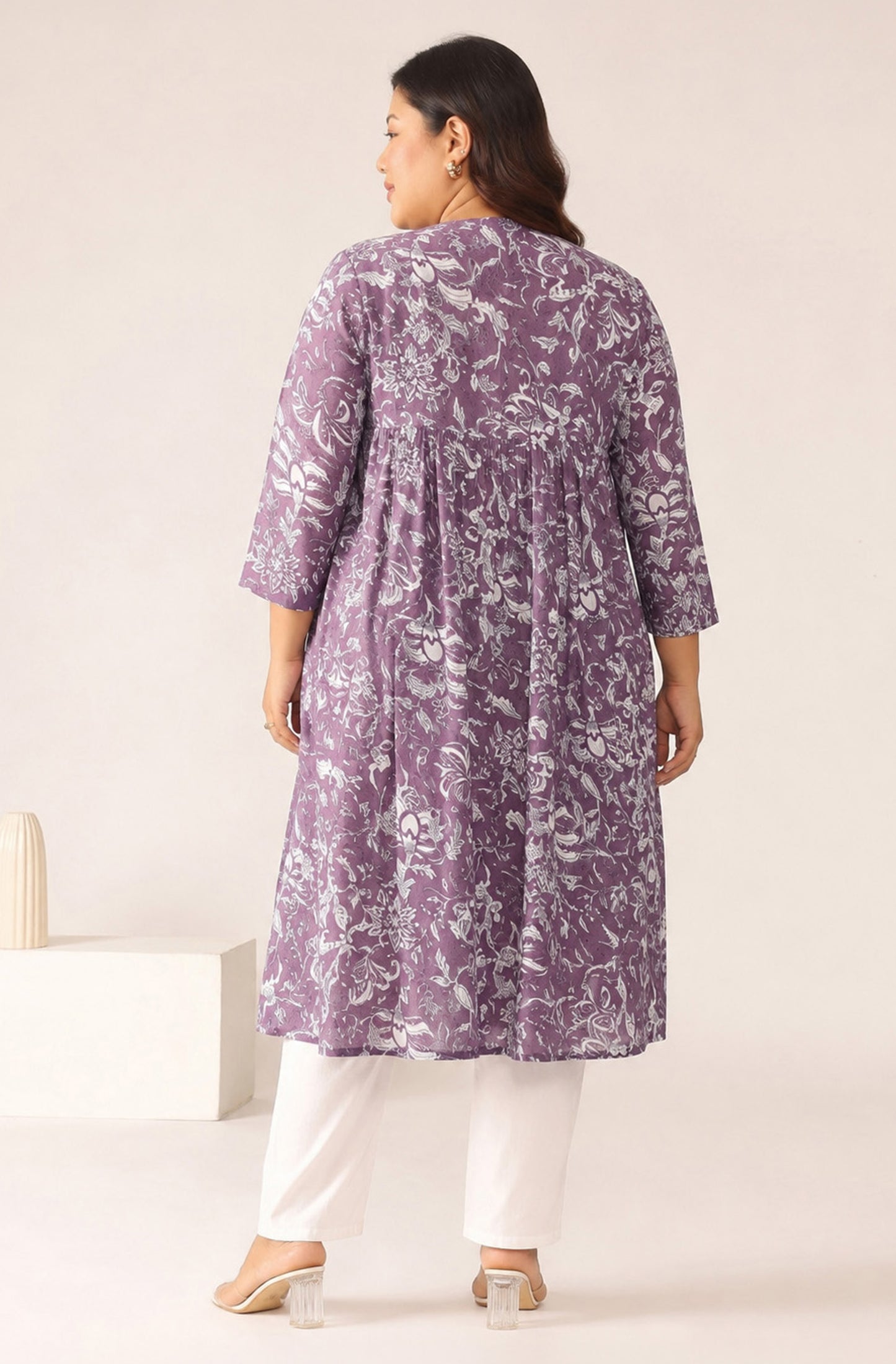Janasya Mauve A-Line Cotton Kurta - Dista