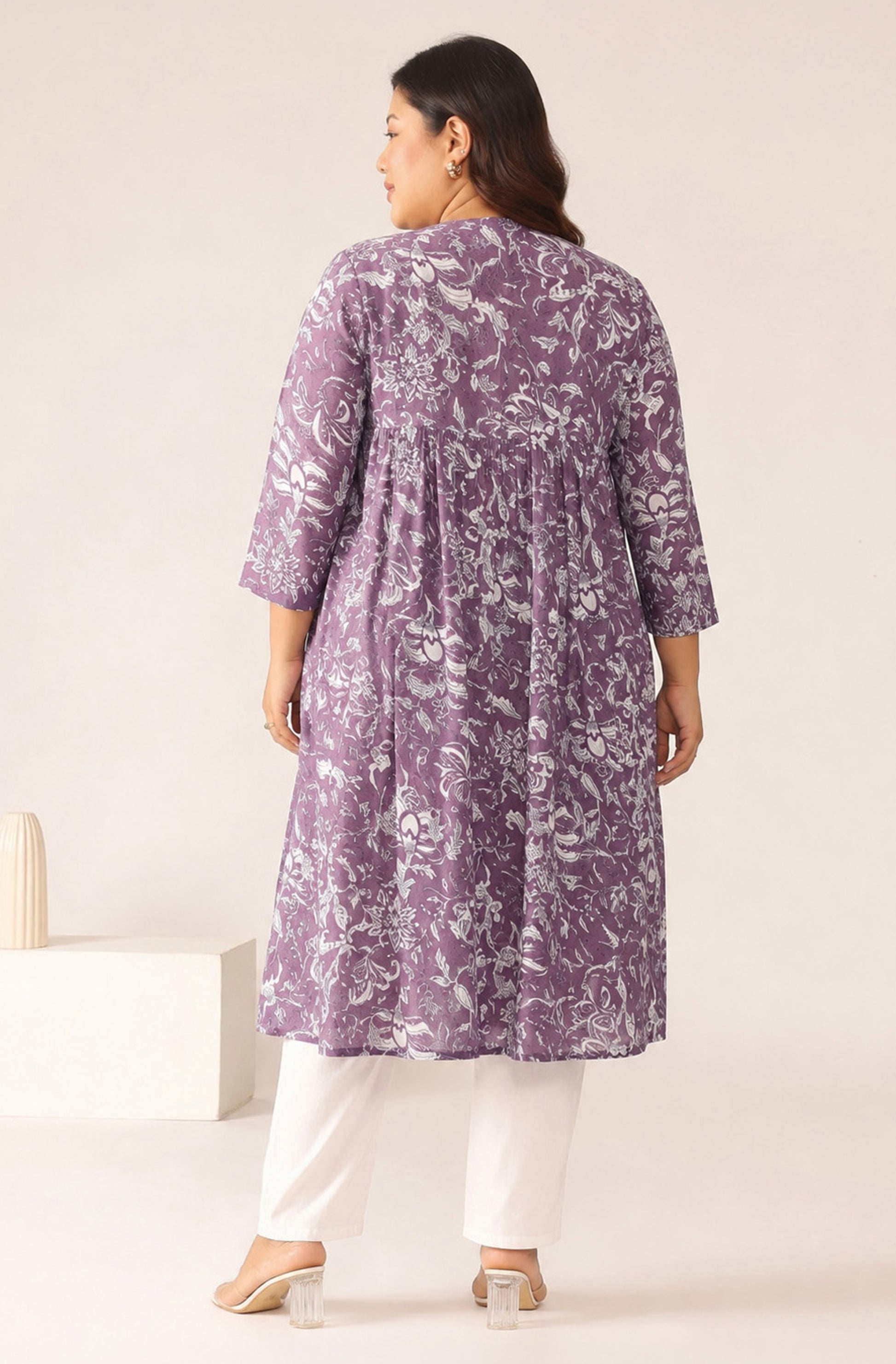 Janasya Mauve A-Line Cotton Kurta - Dista