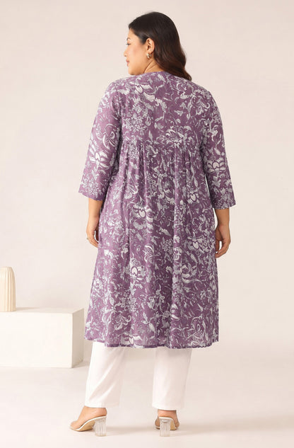 Janasya Mauve A-Line Cotton Kurta - Dista